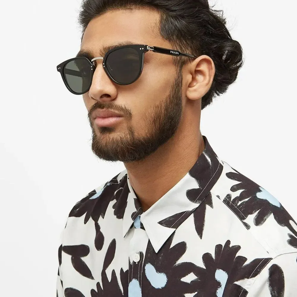 Prada Men Sunglasses Black Green Polarized Oval PR17YS 1AB03R BRAND NEW - Picture 11 of 13